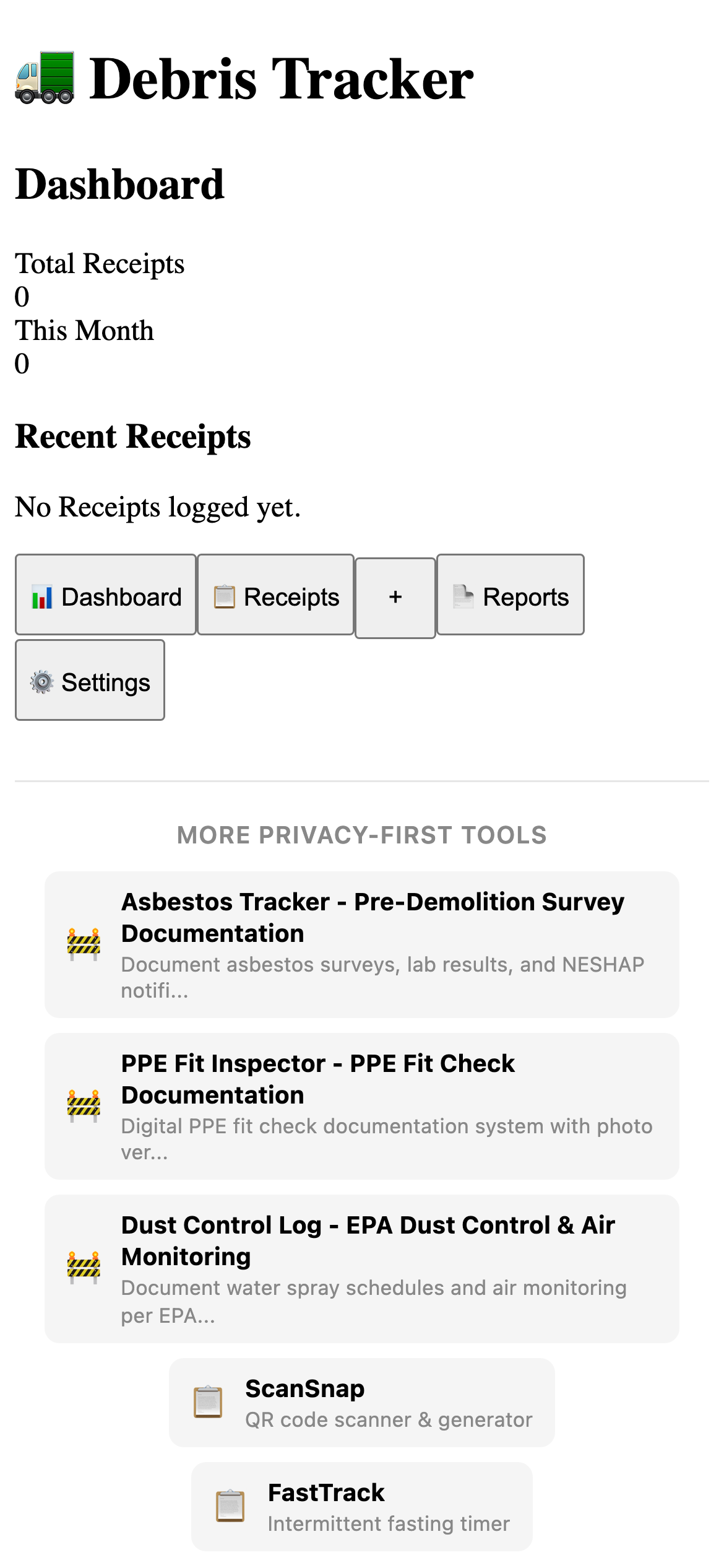 Debris Tracker - Waste Facility & Weight Ticket Log Pro main interface